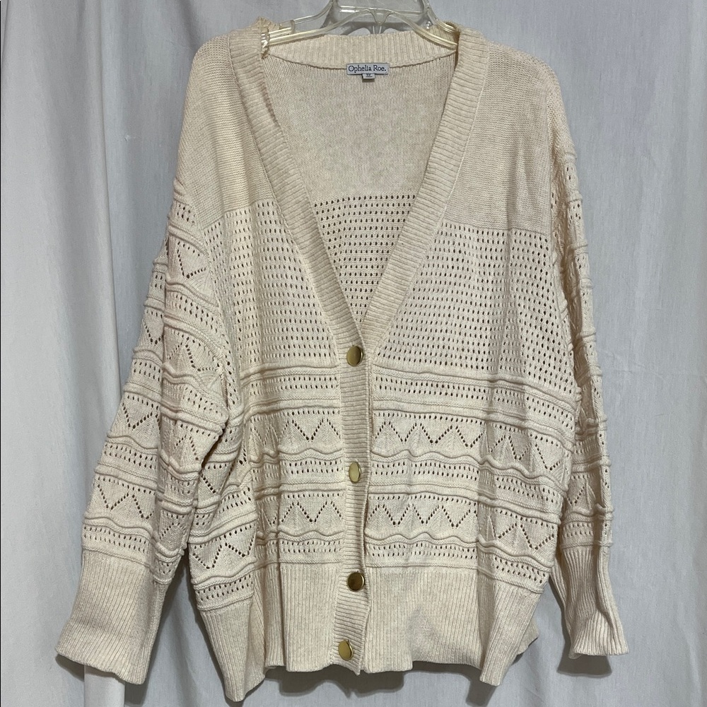 Ophelia Roe Beige Button-Up Cardigan 3X - Picture 2 of 12